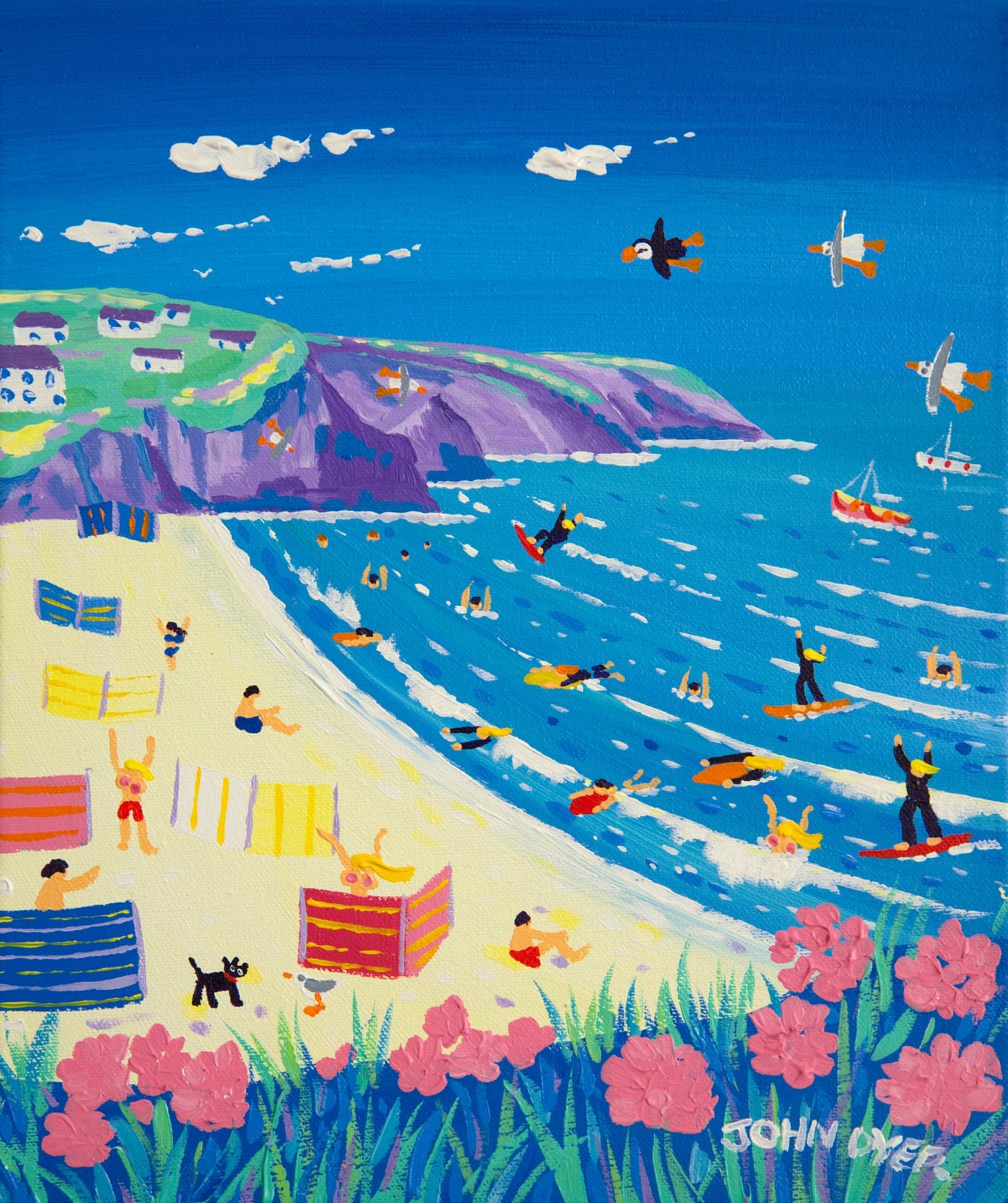 John Dyer Painting. A Day at the Beach, Porthtowan John Dyer