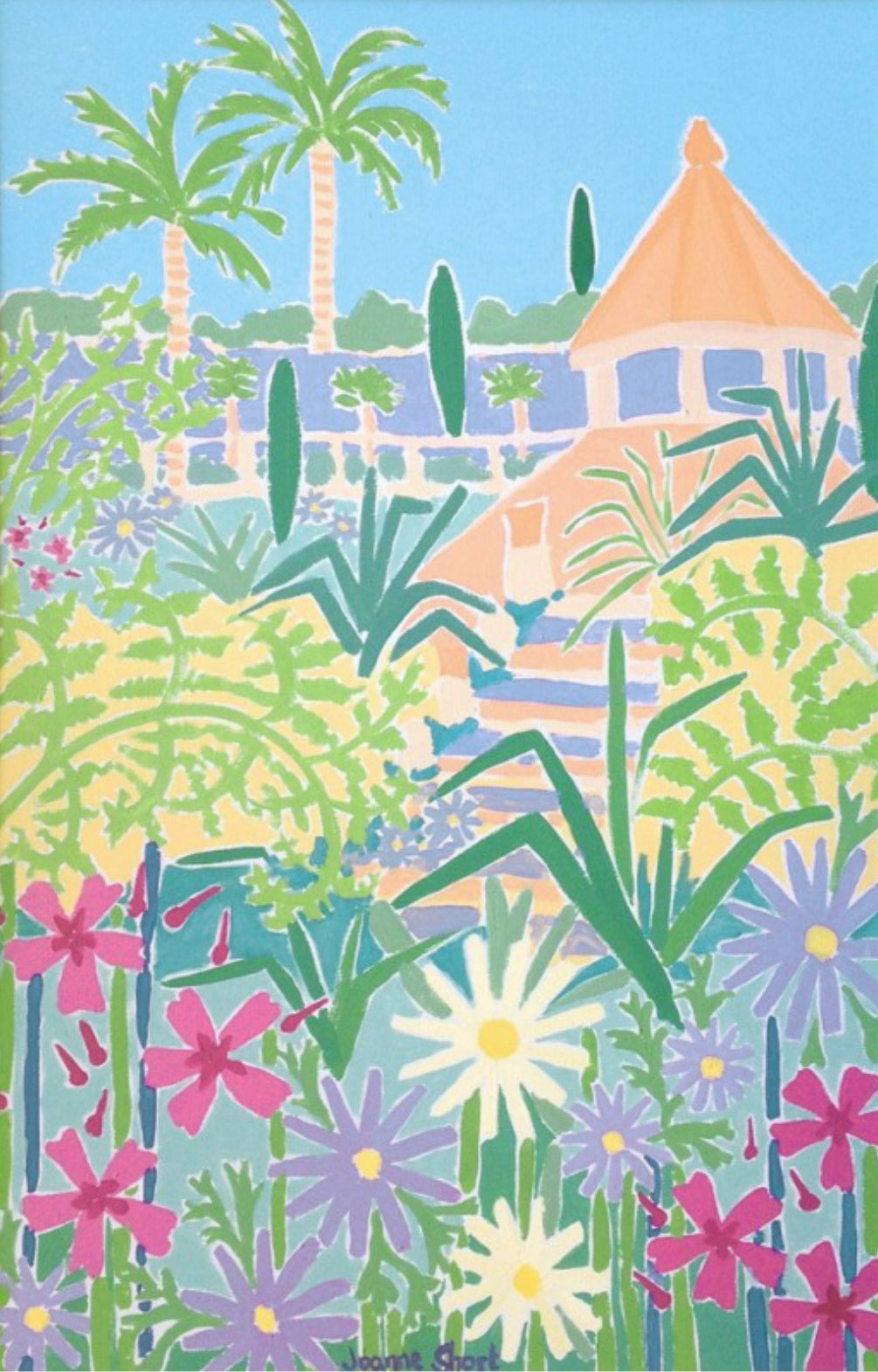 Original Painting by Joanne Short. Mediterranean Flowers, Tresco Abbey Gardens, Isles of Scilly, Cornwall. 18 x 12 inches oil on board