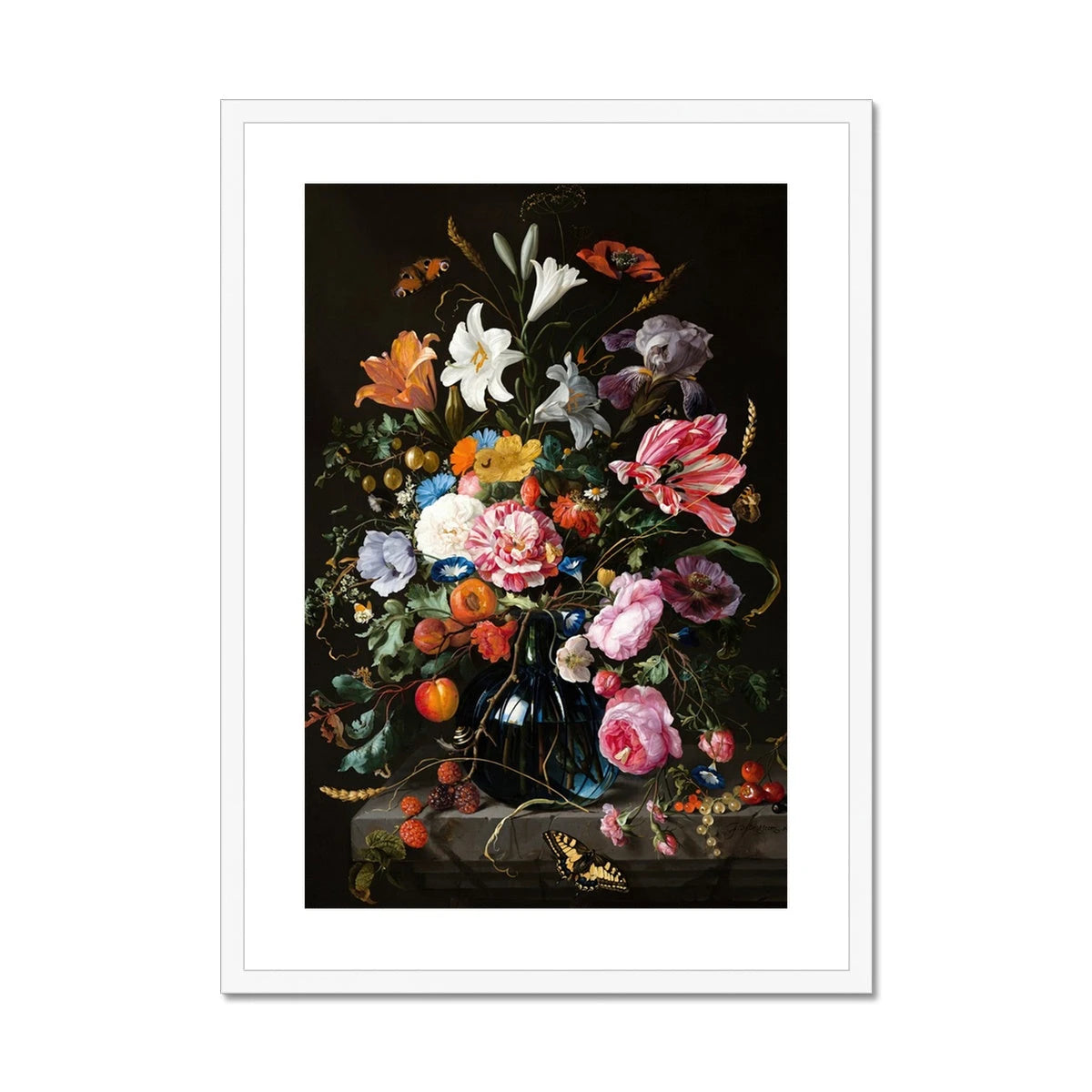 'Vase of Flowers'. Garden Flowers. Still Life by Jan Davidsz de Heem. Framed Open Edition Fine Art Print. Historic Art Jan Davidsz de Heem