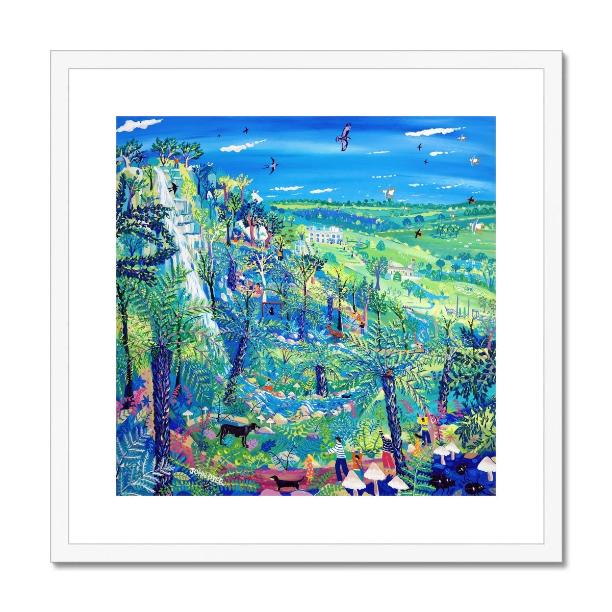 John Dyer Framed Open Edition Devon Garden Fine Art Print. 'Exploring Canonteign Falls'. John Dyer