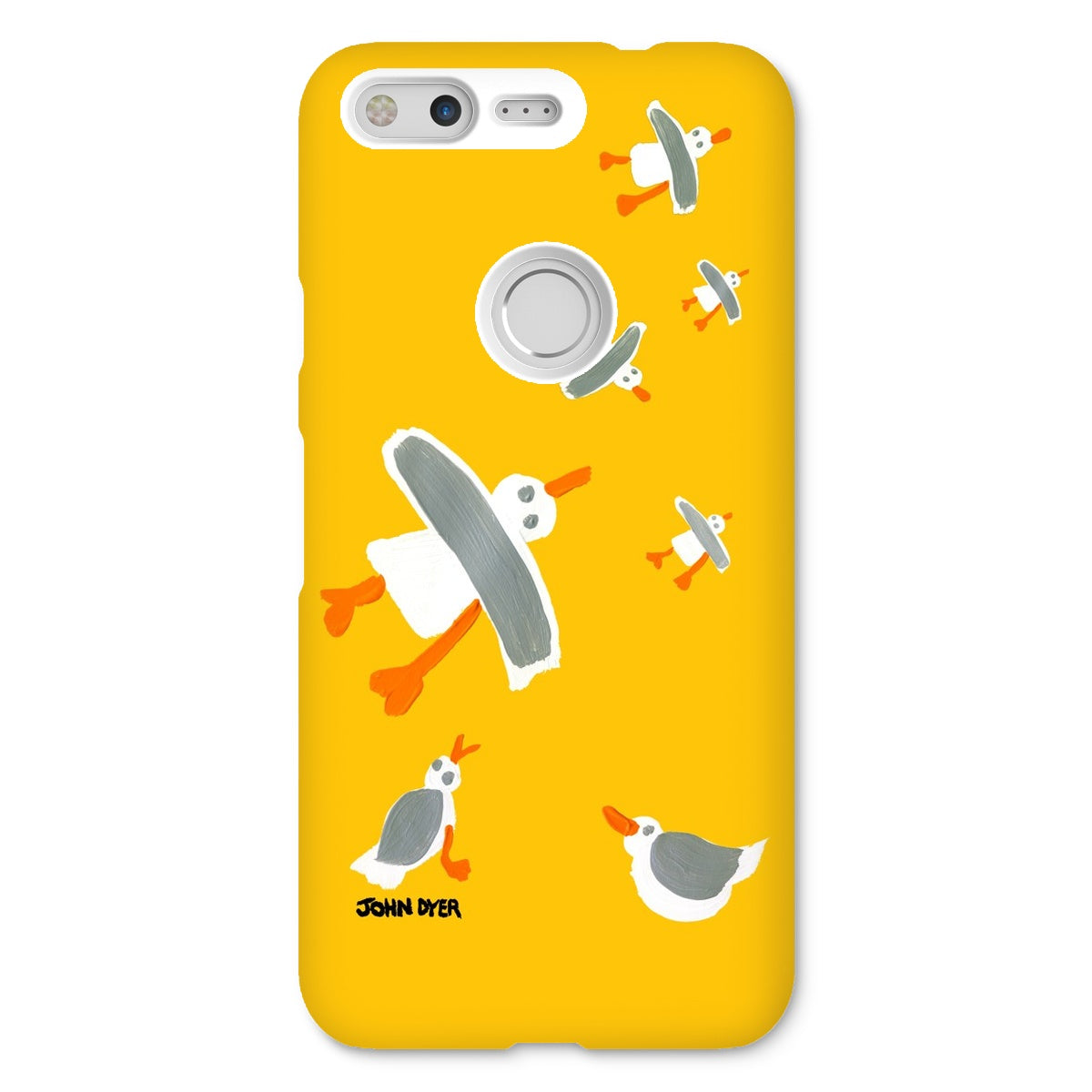 Snap Art Phone Case. Cornish Seagulls - Yellow Colour. Artist John Dyer. Cornwall Art Gallery