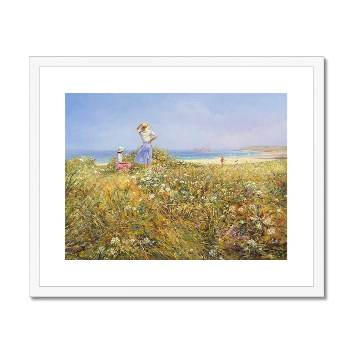 Ted Dyer Framed Open Edition Cornish Fine Art Print. 'Blue Skies, Godrevy'. Cornwall Art Gallery