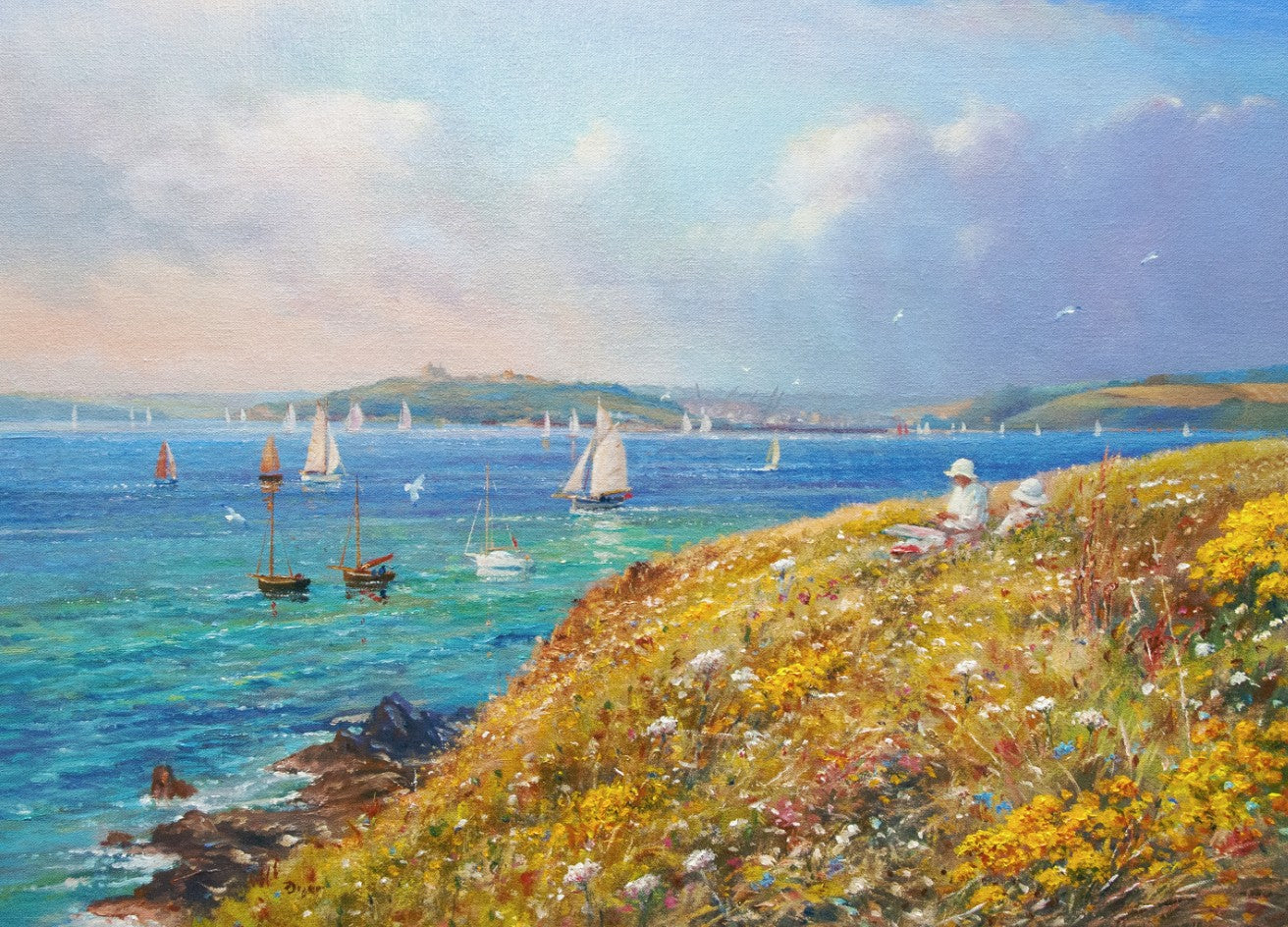 Limited Edition print. Afternoon on the Cliffs, St Anthony Head. By Ted Dyer