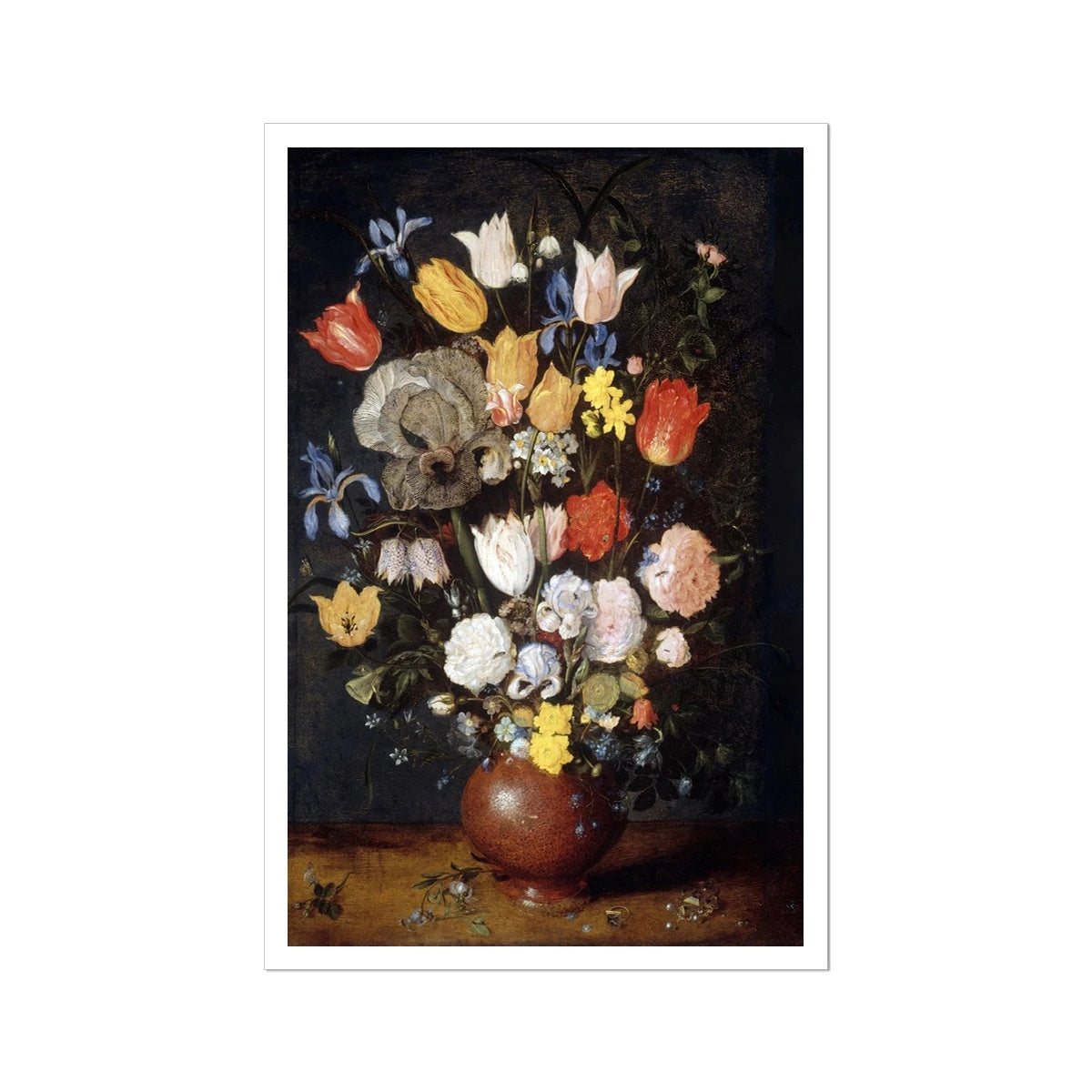 'Bouquet of Flowers in an Earthenware Vase'. Garden Flowers. Still Life by Jan Breughel the Elder. Open Edition Fine Art Print. Historic Art Jan Breughel the Elder