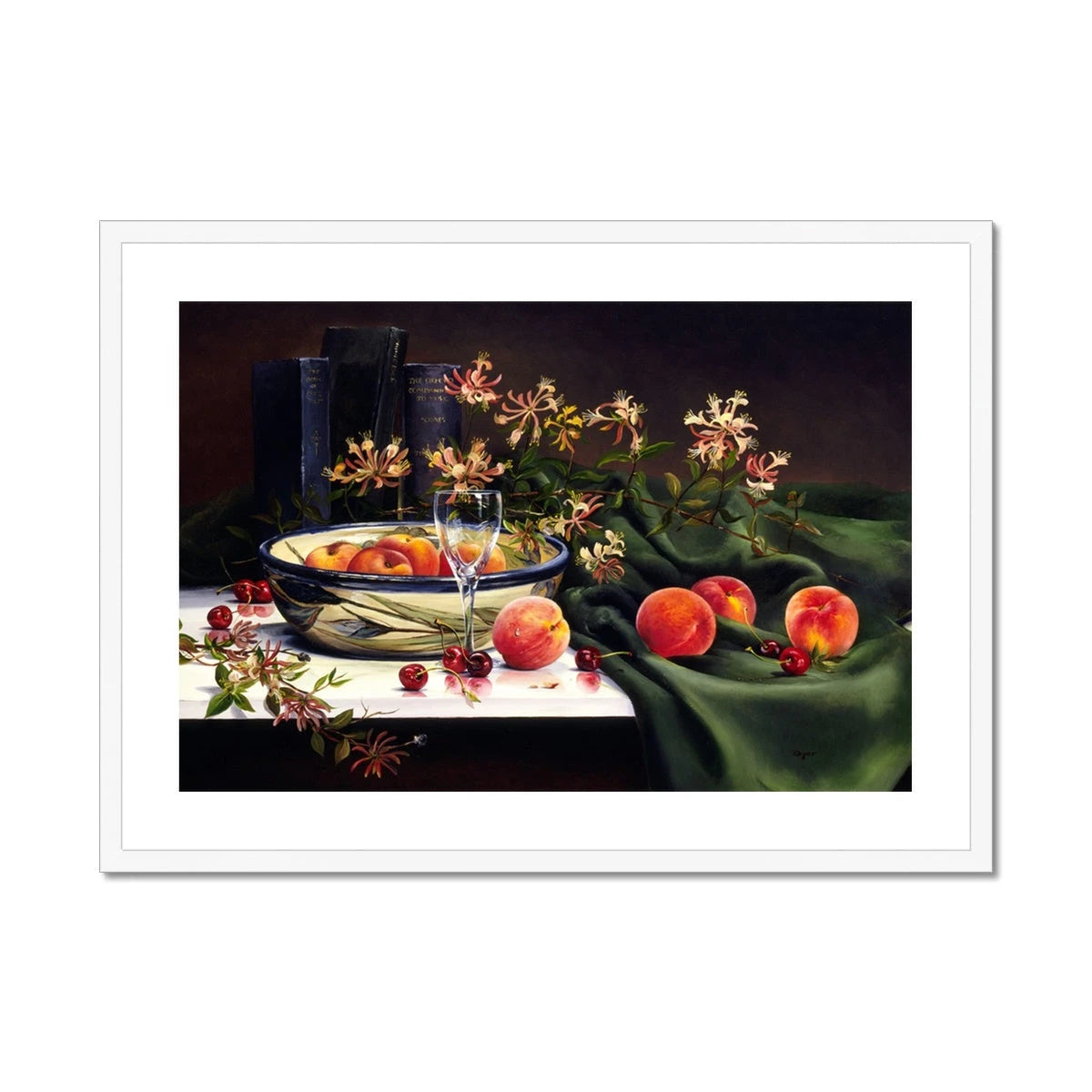 Ted Dyer Framed Open Edition Cornish Fine Art Print. 'Honeysuckle and Peaches Still Life'. Cornwall Art Gallery Ted Dyer