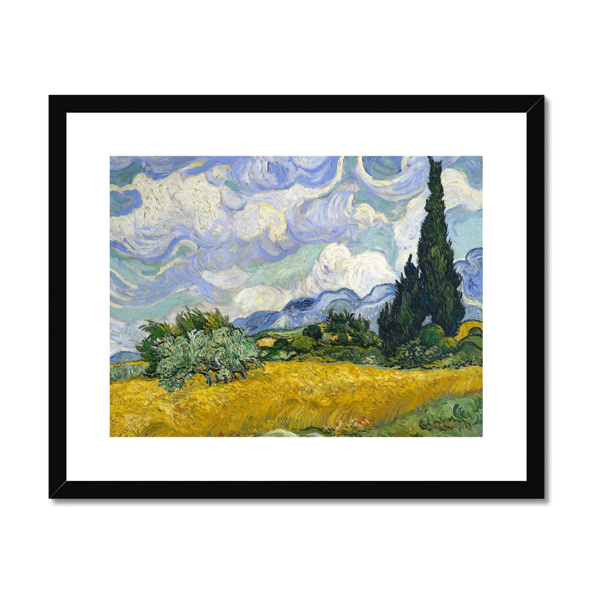 Vincent Van Gogh Framed Open Edition Art Print. 'Wheat Field with Cypresses'. Art Gallery Historic Art