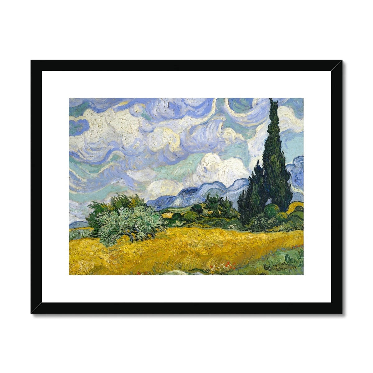 Vincent Van Gogh Framed Open Edition Art Print. 'Wheat Field with Cypresses'. Art Gallery Historic Art Vincent Van Gogh