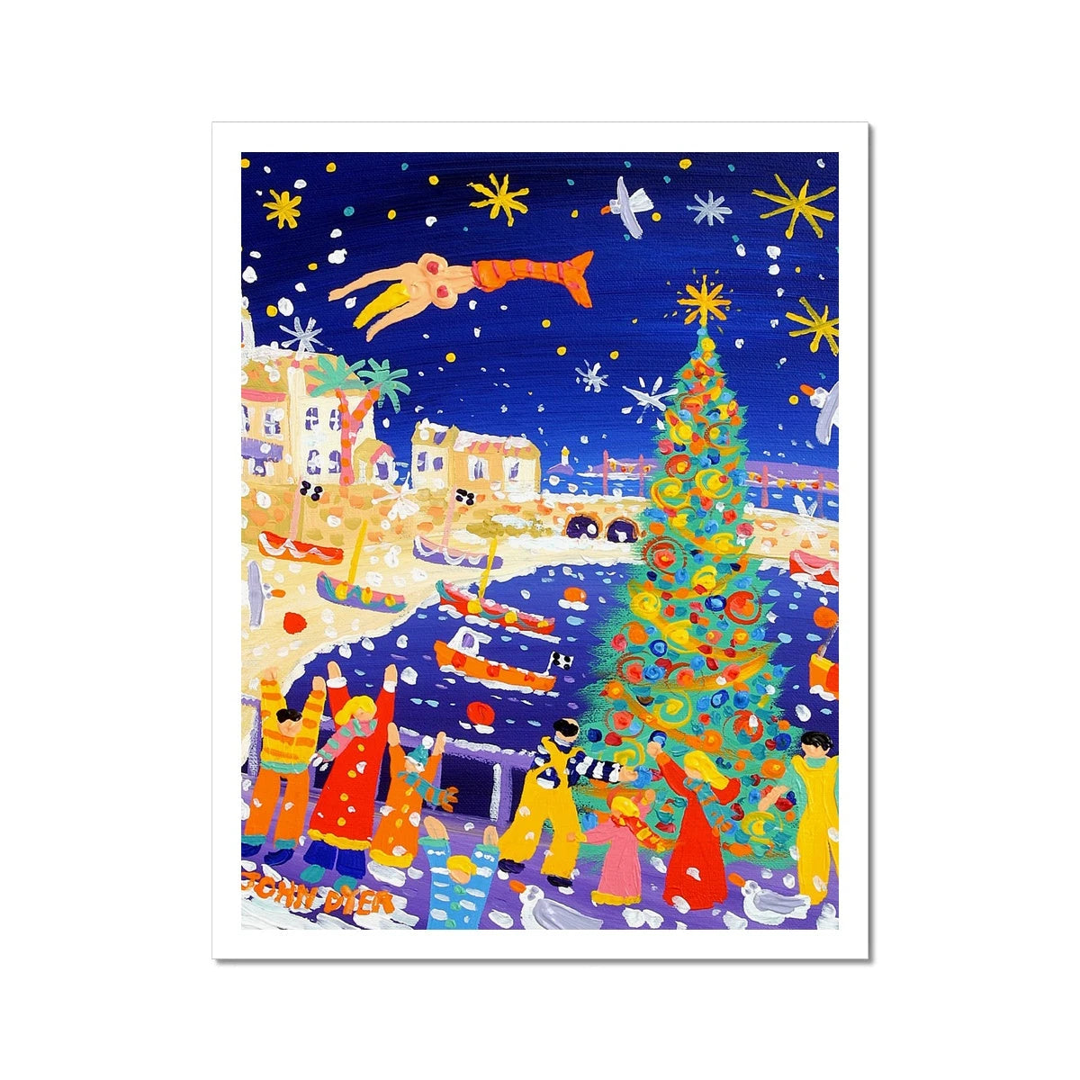 John Dyer Fine Art Print. Open Edition Cornish Art Print. 'Christmas Magic, St Ives'. Cornwall Art Gallery John Dyer