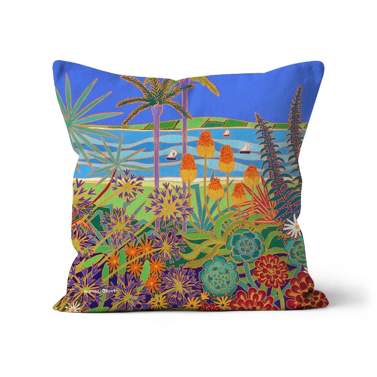 A Garden of Colourful Delights, Tresco Abbey Gardens, Art Cushion by Joanne Short