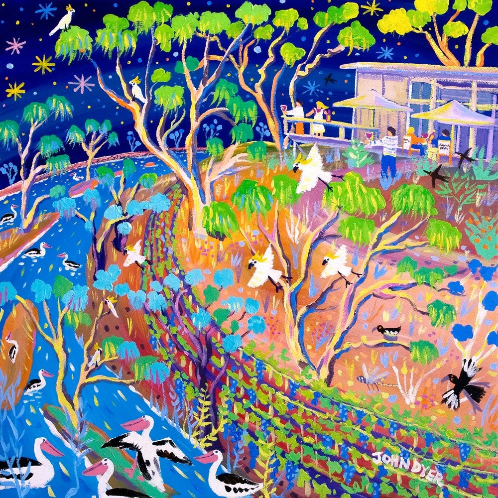 Original Painting by John Dyer. Blue Skies and Blazing Stars, Banrock Station, Australia. John Dyer