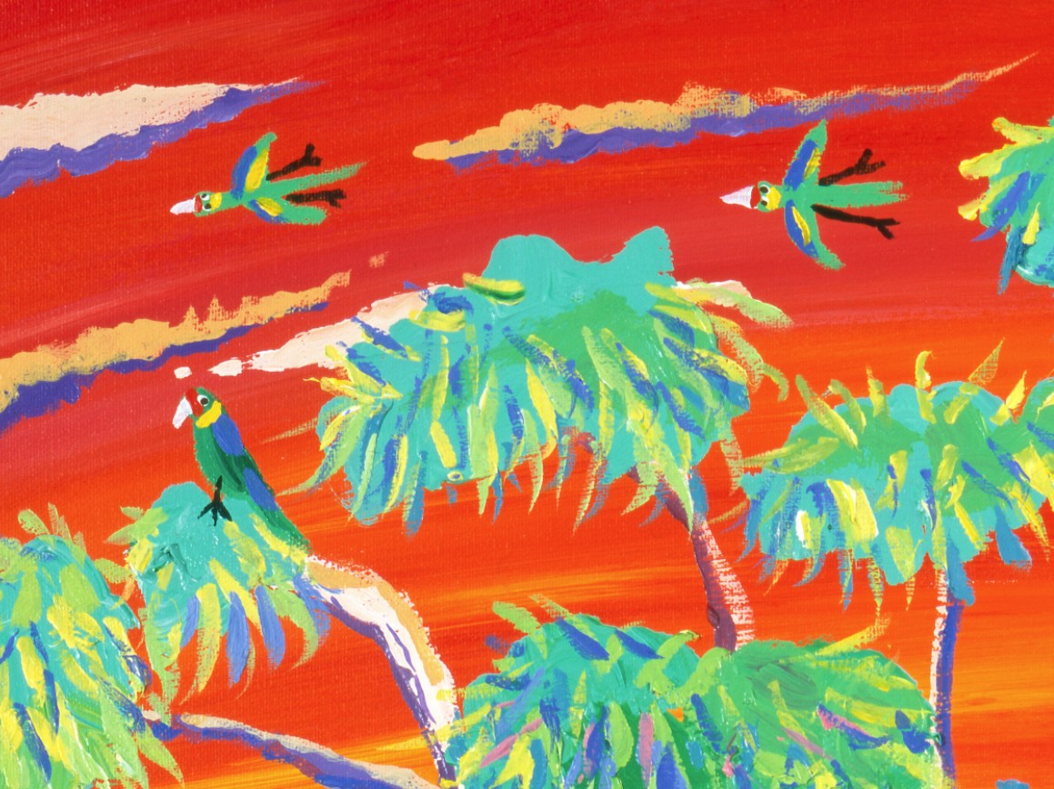 Hot Sunset over the Ancient Mallee Tree, Banrock Station, Australia. Original Painting by John Dyer