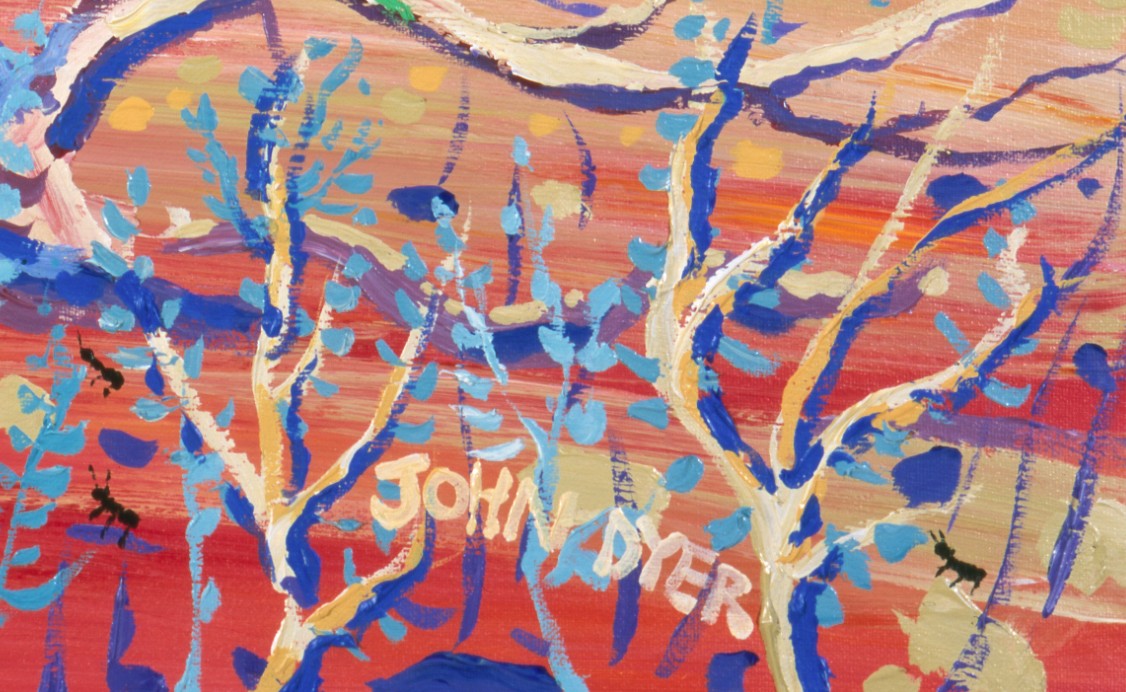 Hot Sunset over the Ancient Mallee Tree, Banrock Station, Australia. Original Painting by John Dyer