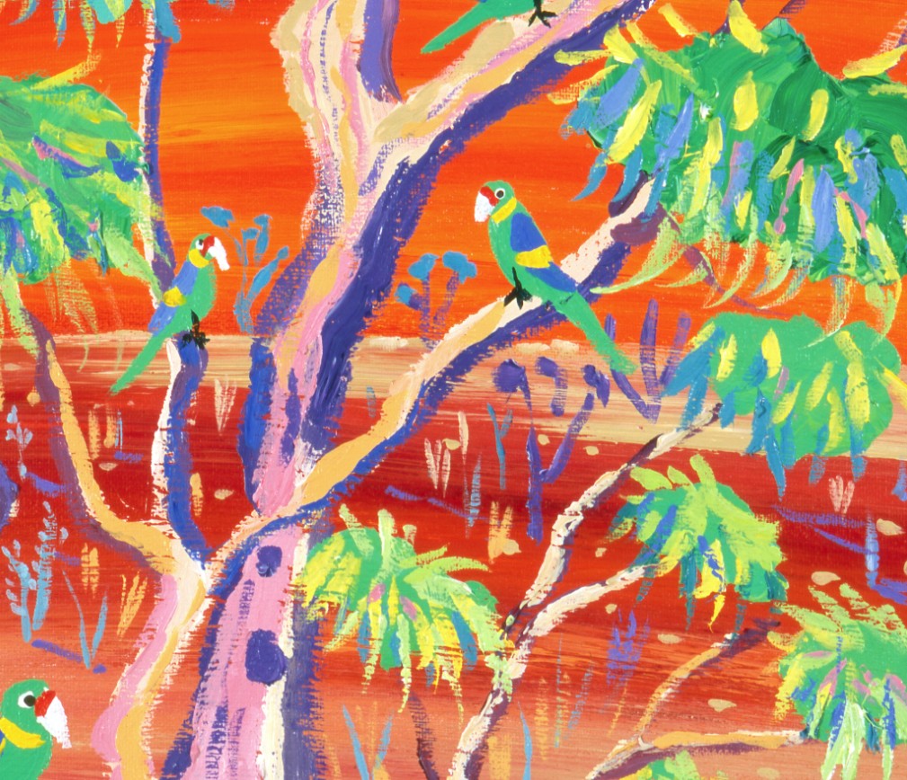 Hot Sunset over the Ancient Mallee Tree, Banrock Station, Australia. Original Painting by John Dyer