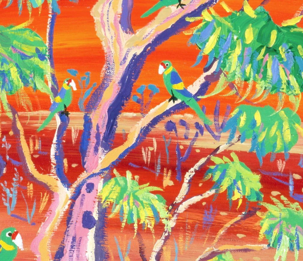 Hot Sunset over the Ancient Mallee Tree, Banrock Station, Australia. Original Painting by John Dyer