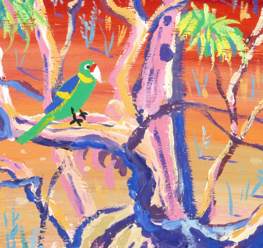 Hot Sunset over the Ancient Mallee Tree, Banrock Station, Australia. Original Painting by John Dyer