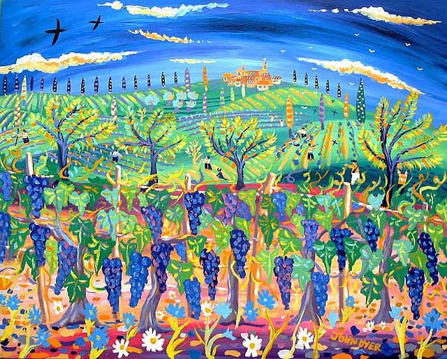 Original Painting by John Dyer. Fields of Vines, Italy.