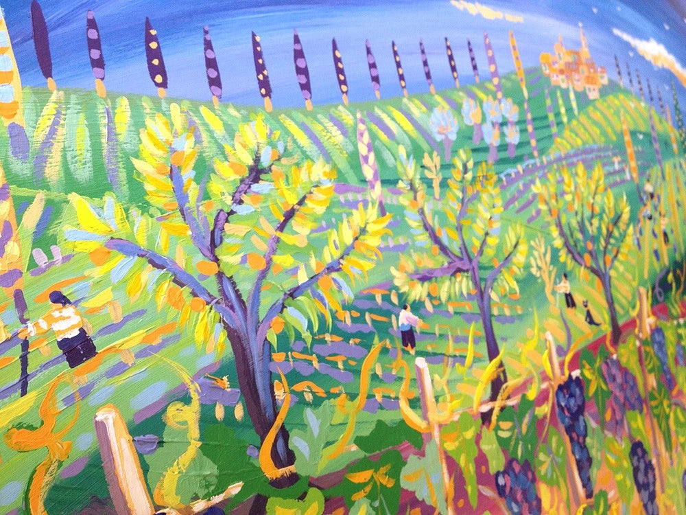 Original Painting by John Dyer. Fields of Vines, Italy. John Dyer