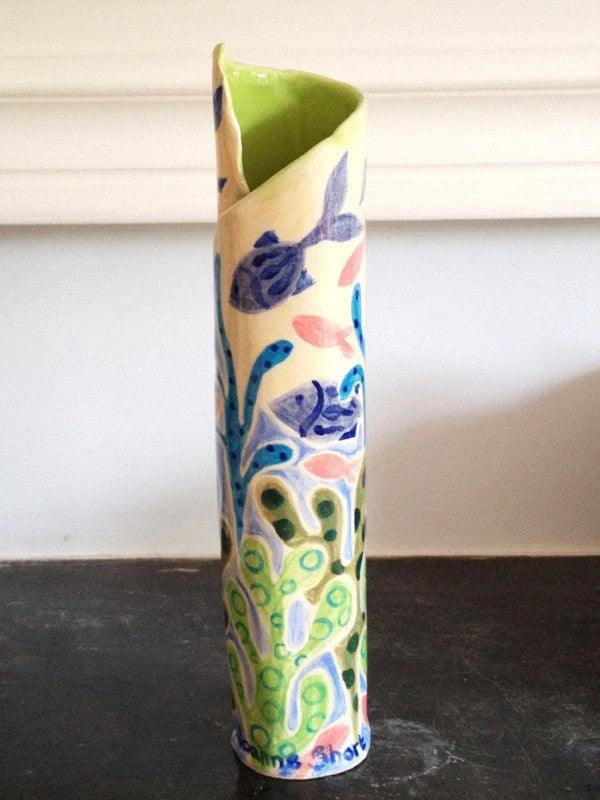 Cornish fish ceramic vase by artist Joanne Short. Joanne Short