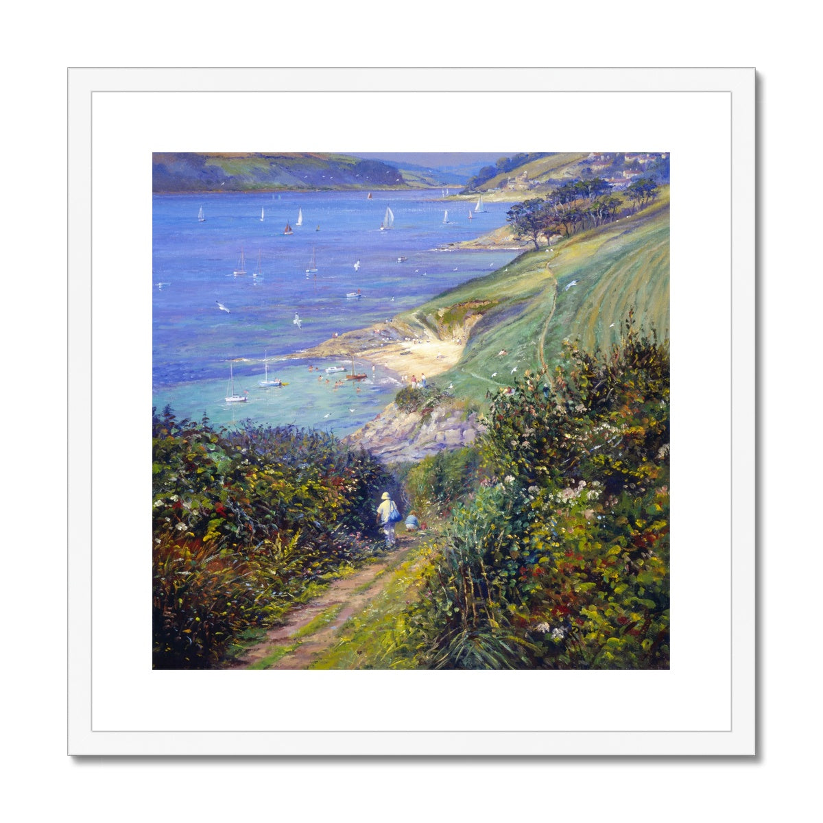 Ted Dyer Framed Open Edition Cornish Fine Art Print. 'Blackberry Path to the Beach, St Anthony in Roseland'. Cornwall Art Gallery