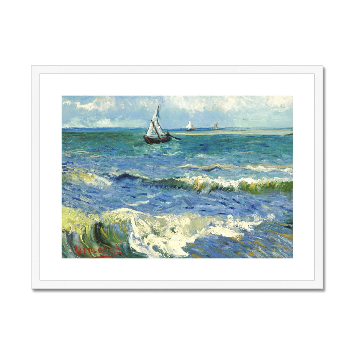 Vincent Van Gogh Framed Open Edition Art Print. 'Seascape near Les Saintes-Maries-de-la-Mer' Still-Life. Art Gallery Historic Art