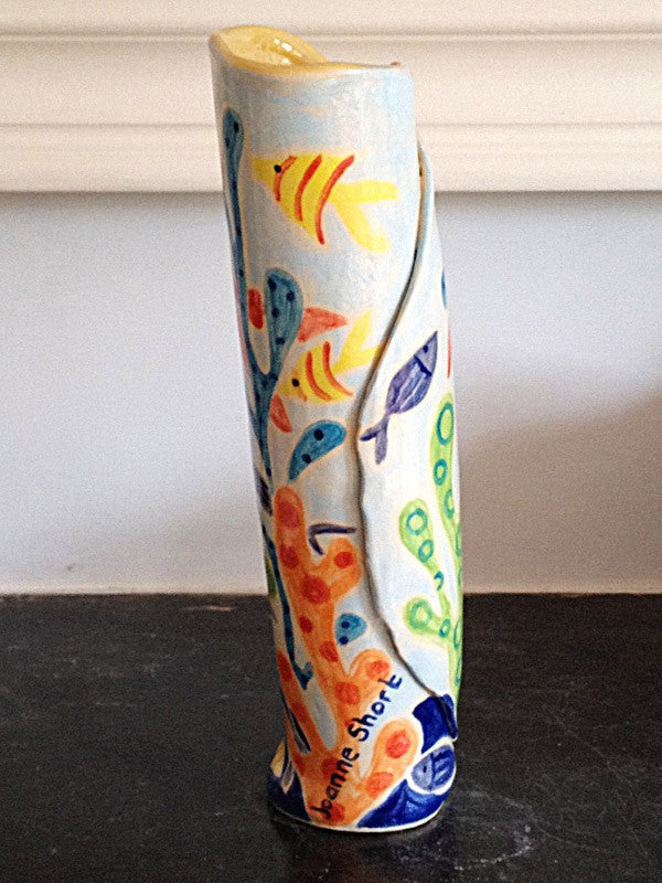 Cornish ceramic vase with fish by artist Joanne Short