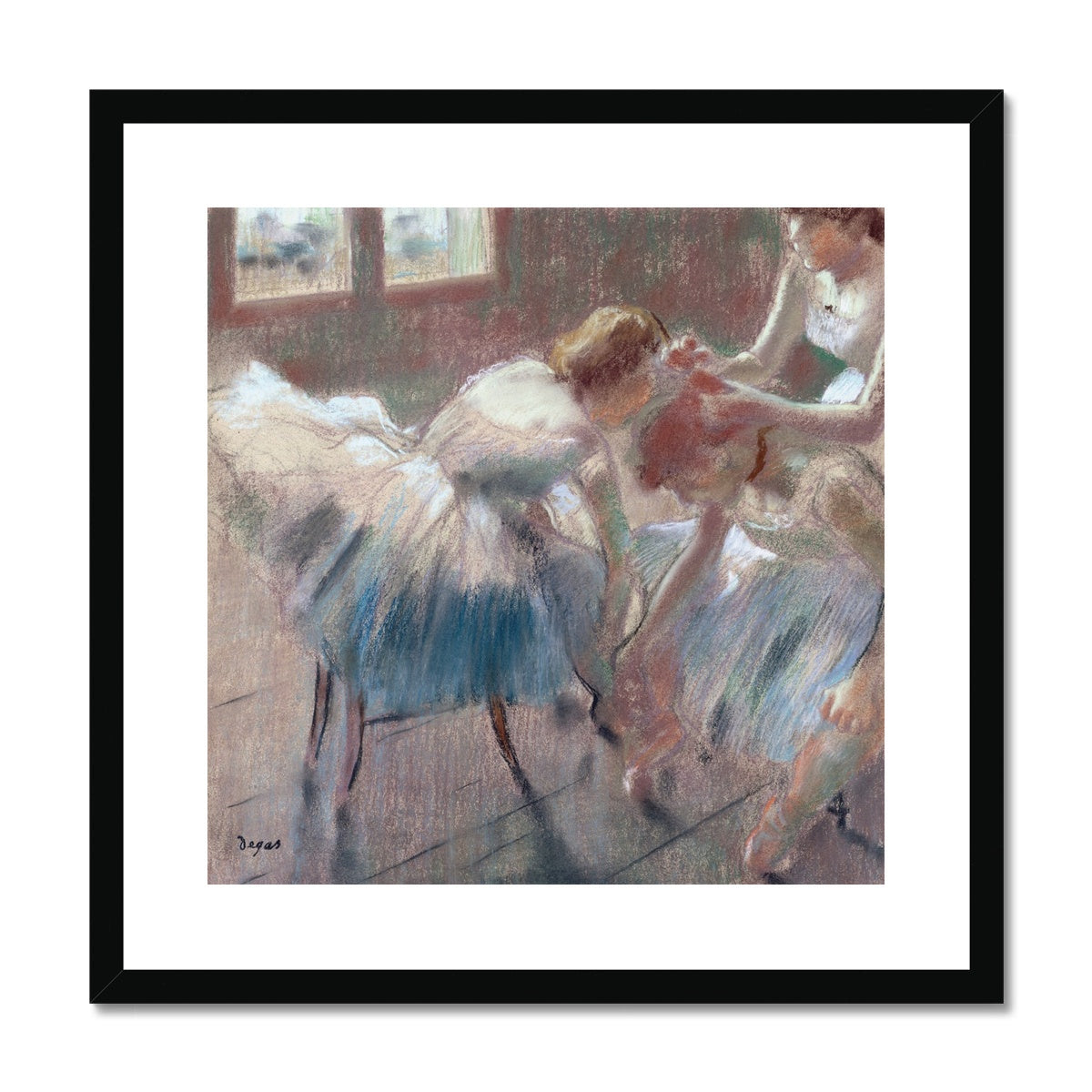 Three Dancers Preparing for Class by Edgar Degas. Framed Open Edition Fine Art Print. Historic Art