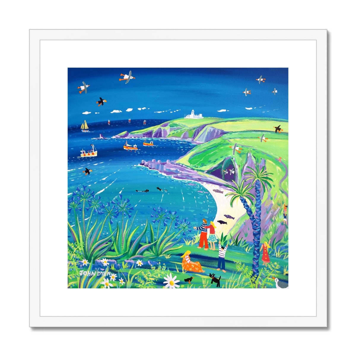 John Dyer Framed Open Edition Coastal Cornish Art Print. 'View from the Gate, Bass Point, Lizard Lighthouse'. Cornwall Art Gallery