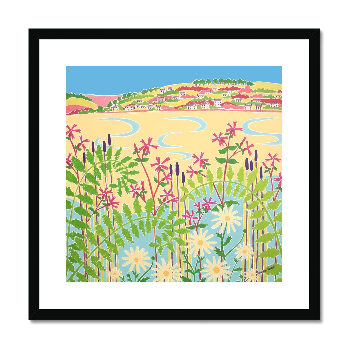 Joanne Short Framed Open Edition Cornish Fine Art Print. 'Pools in the Sand, Padstow, Camel Estuary, Rock'. Cornwall Art Gallery