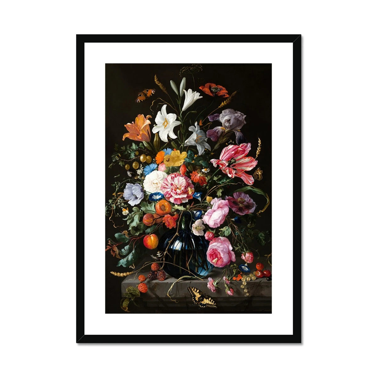 'Vase of Flowers'. Garden Flowers. Still Life by Jan Davidsz de Heem. Framed Open Edition Fine Art Print. Historic Art Jan Davidsz de Heem