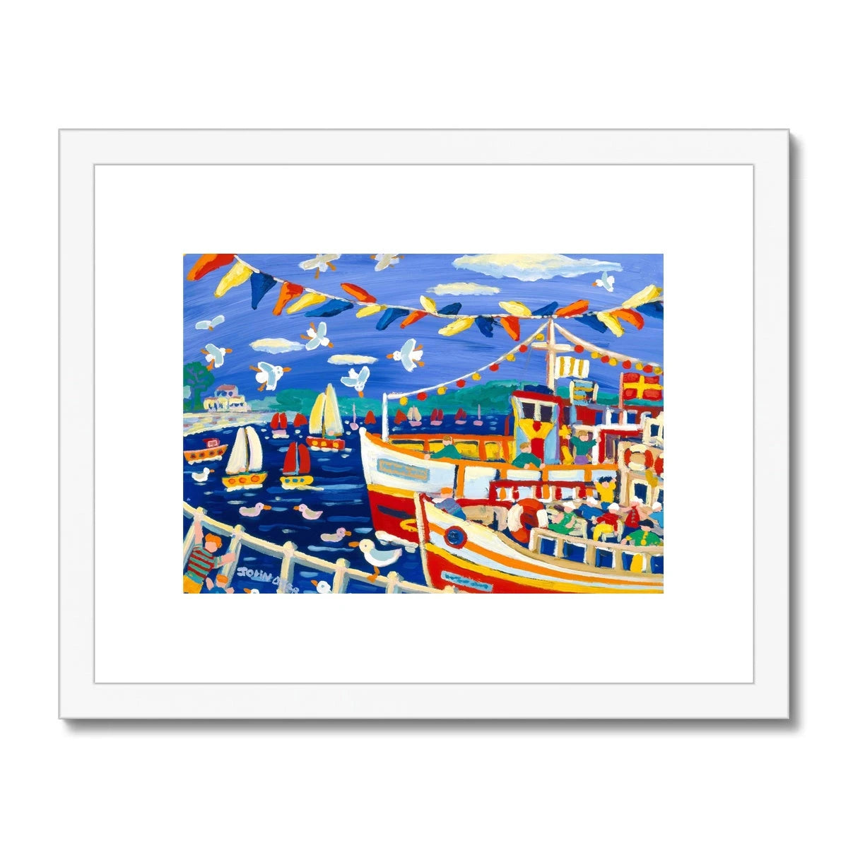 John Dyer Framed Open Edition Cornish Fine Art Print. 'Beanie Hats and Pleasure Boats, Falmouth'. Cornwall Art Gallery John Dyer
