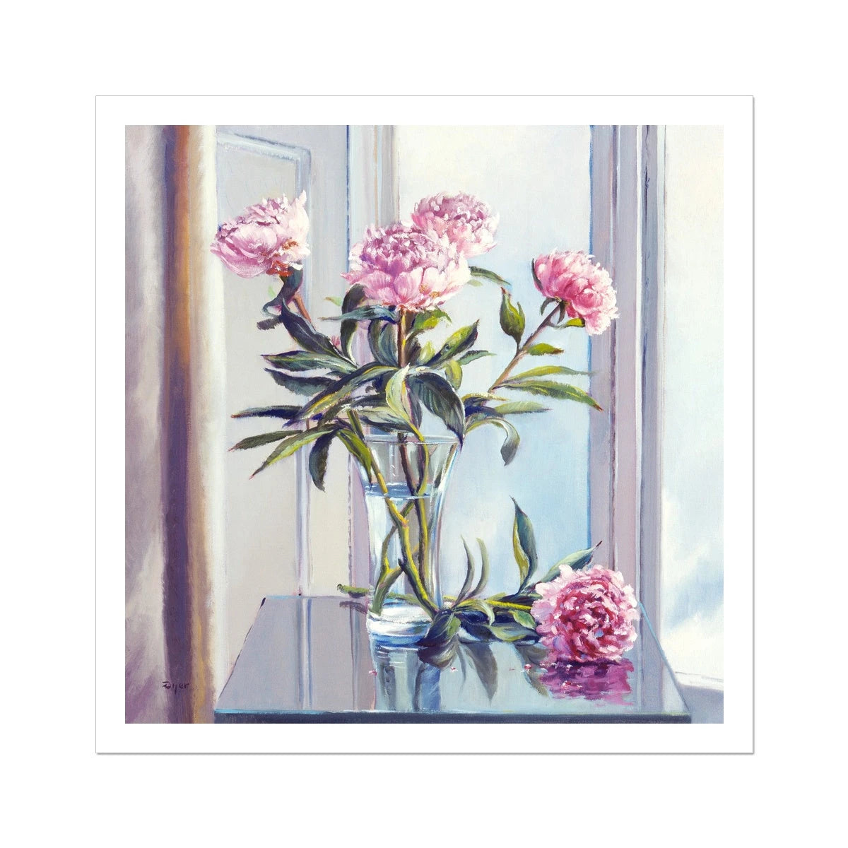 Ted Dyer Still Life Fine Art Print. Open Edition Cornish Art Print. 'Pink Peonies'. Cornwall Art Gallery Ted Dyer