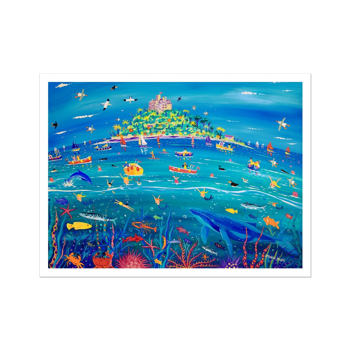 John Dyer Fine Art Print. Open Edition Cornish Art Print. 'Underwater Wonders, Mount’s Bay Whale'. Cornwall Art Gallery