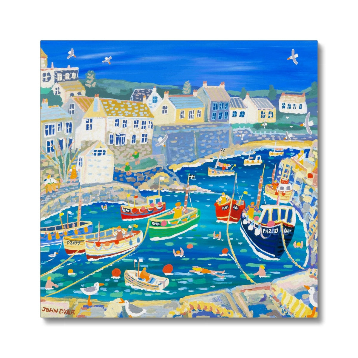 Unloading the Catch, Coverack. Canvas Art Print by John Dyer