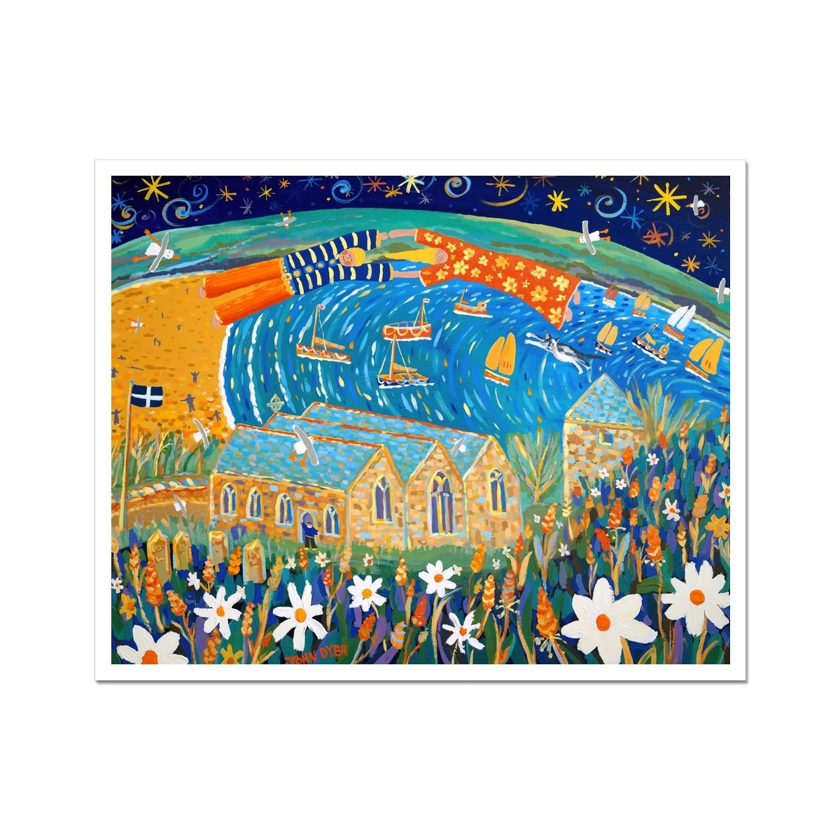 John Dyer Fine Art Print. Open Edition Cornish Art Print. 'Love Story, Gunwalloe, Church Cove'. Cornwall Art Gallery John Dyer