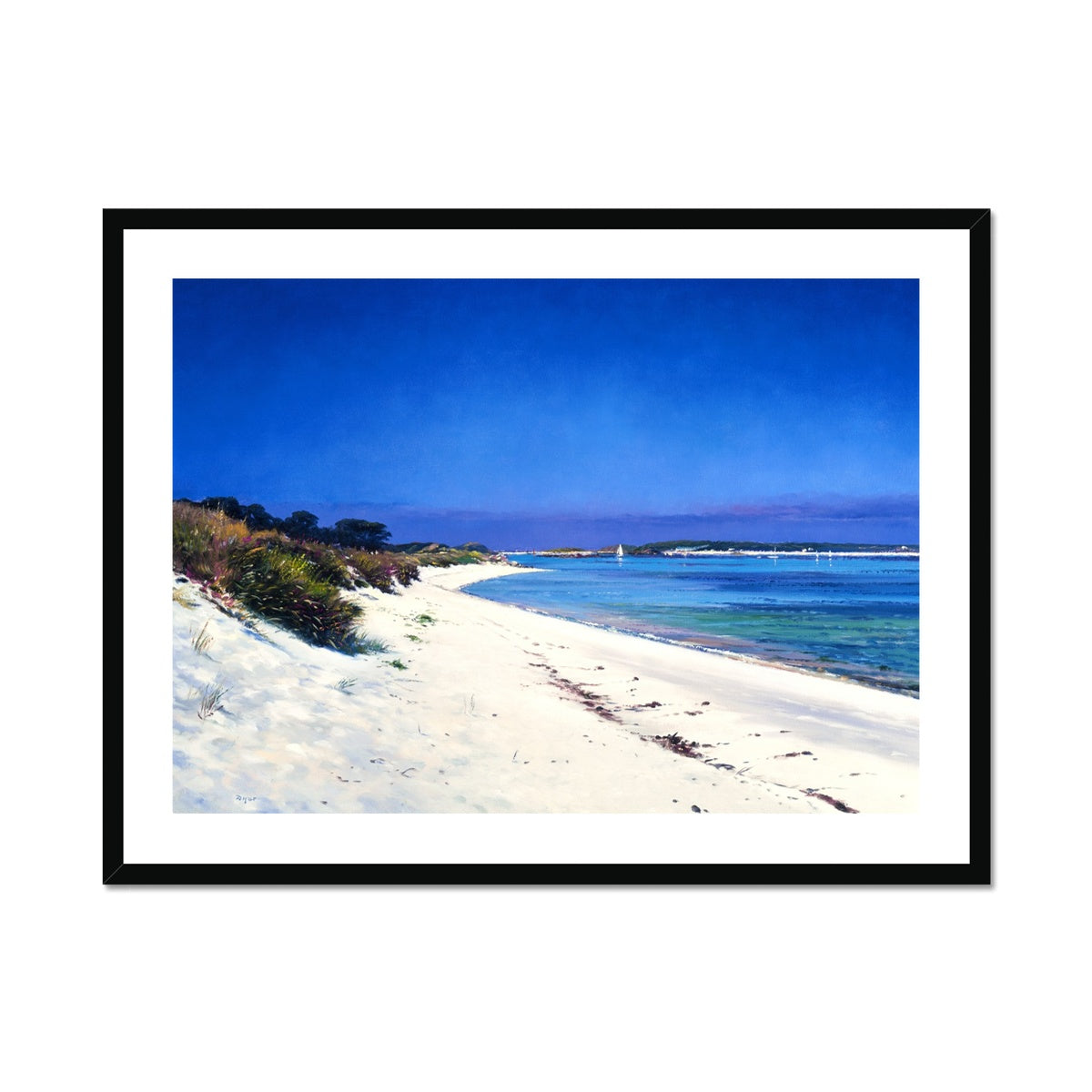 Ted Dyer Framed Open Edition Cornish Fine Art Print. 'White Sands Pentle Bay, Tresco'. Cornwall Art Gallery