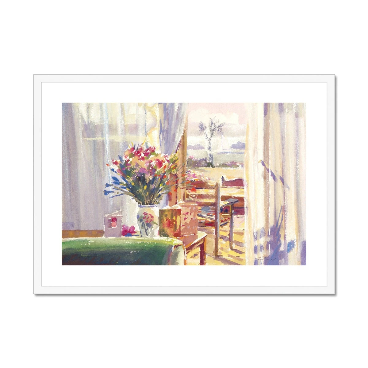 Ted Dyer Framed Open Edition Cornish Fine Art Print. 'View from our Room, Island Hotel, Tresco'. Cornwall Art Gallery Ted Dyer