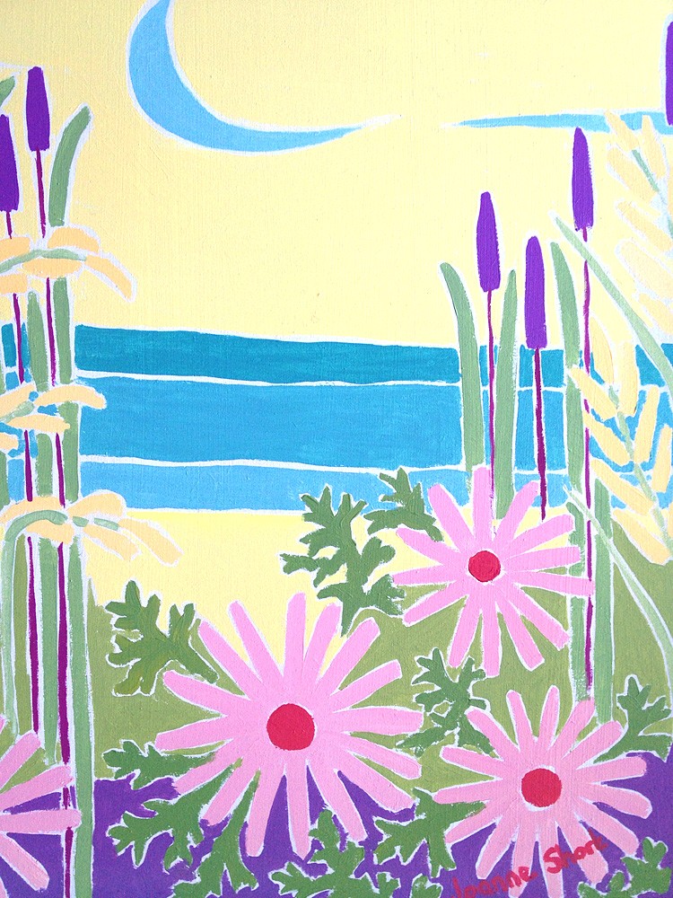 Original Painting by Joanne Short. Grasses and Flowers at Low Tide, the Camel Estuary, Cornwall.