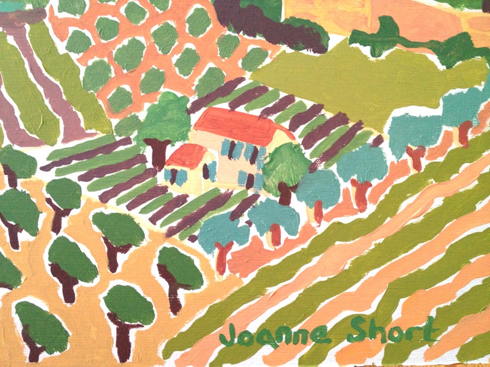 Original Painting by Joanne Short. Patchwork Fields, Faucon. Provence, France.