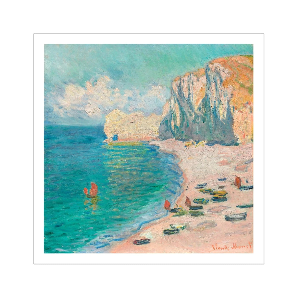 'The Beach and the Falaise d'Amont' by Claude Monet. Open Edition Fine Art Print. Historic Art Claude Monet