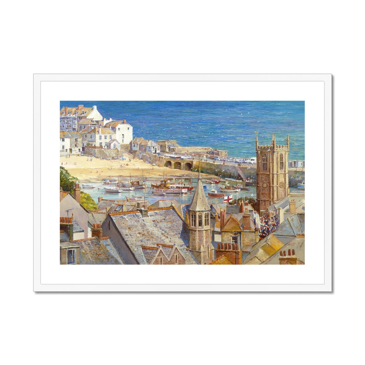 Ted Dyer Framed Open Edition Cornish Fine Art Print. 'The Royal Visit, St Ives'. Cornwall Art Gallery Ted Dyer