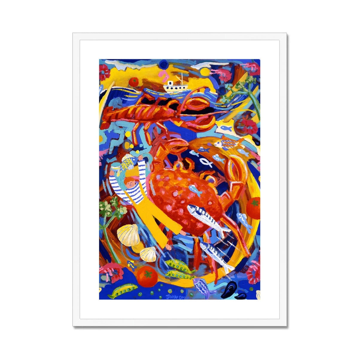 John Dyer Framed Open Edition Cornish Fine Art Print. 'Seafood Salad, Padstow'. Cornwall Art Gallery John Dyer