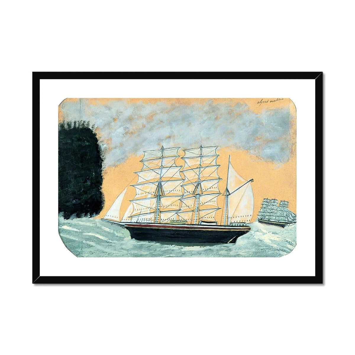 Alfred Wallis Framed Open Edition Cornish Art Print. 'Headland with Two Three-Masters'. St Ives Cornwall Art Gallery Historic Art Alfred Wallis
