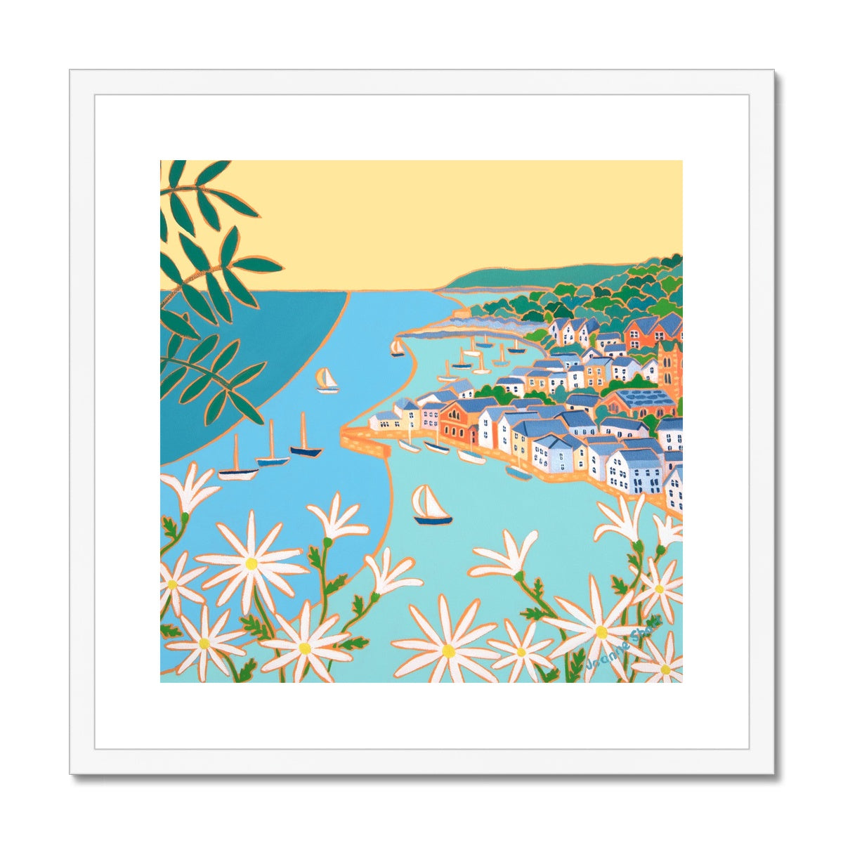 Joanne Short Framed Open Edition Cornish Fine Art Print. 'Looking down at the River, Fowey'. Cornwall Art Gallery