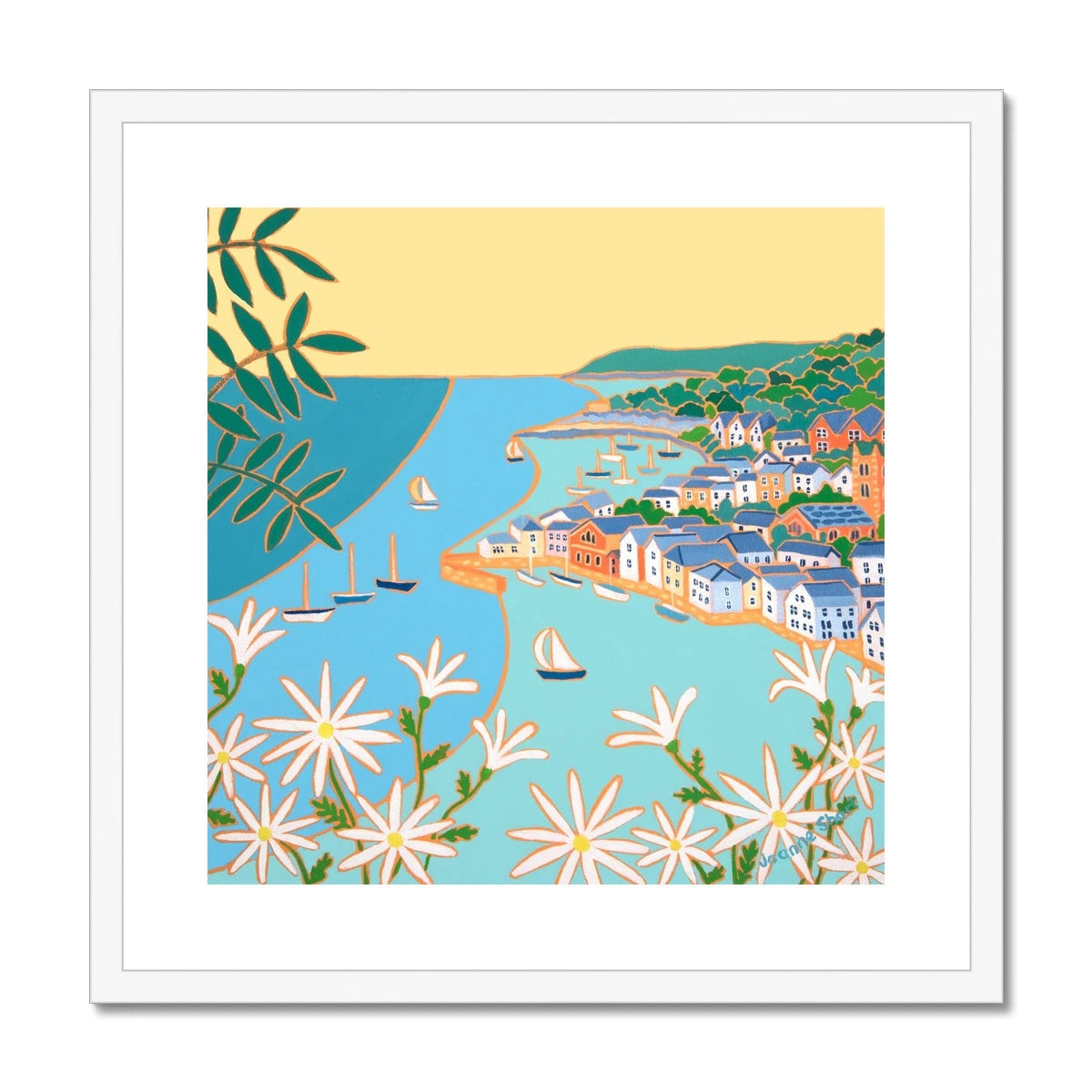 Joanne Short Framed Open Edition Cornish Fine Art Print. 'Looking down at the River, Fowey'. Cornwall Art Gallery Joanne Short