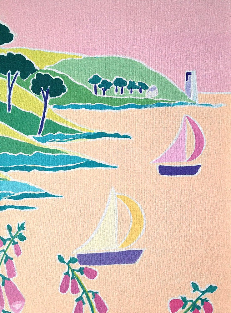 Original Painting by Joanne Short. A Perfect Evening Sail, St Anthony, Cornwall. 36 x 12 inches oil on canvas