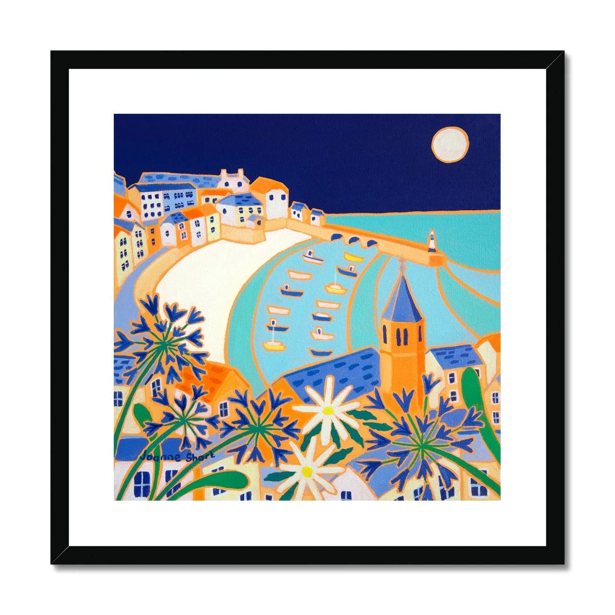 Joanne Short Framed Open Edition Cornish Art Print. 'Harvest Moon, St Ives'. Cornwall Art Gallery Joanne Short