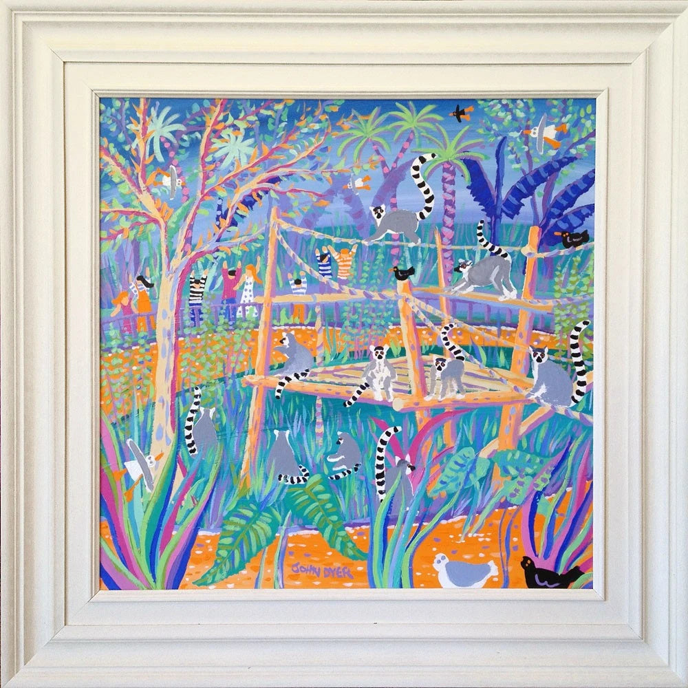 Original Painting. Huggable Loveable Lemurs. Newquay Zoo. Darwin 200 Official Painting by artist in residence John Dyer. John Dyer