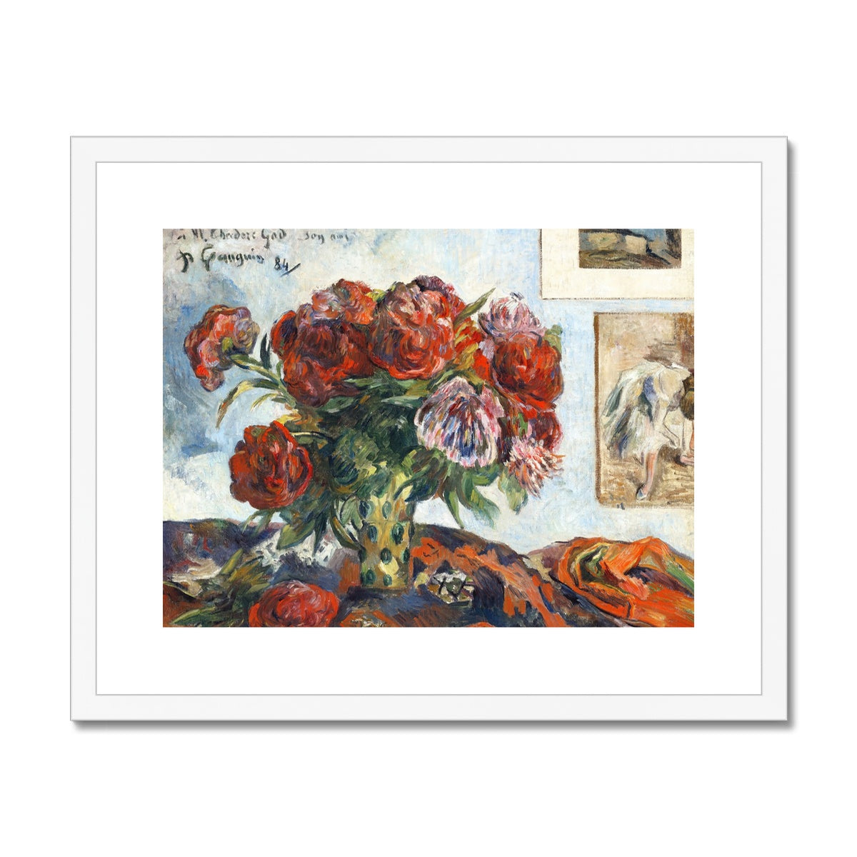 'Still Life with Peonies' Still Life by Paul Gaugin. Framed Open Edition Fine Art Print. Historic Art
