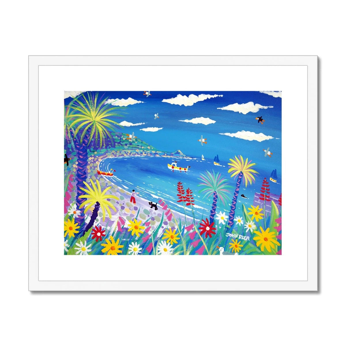 John Dyer Framed Open Edition Cornish Fine Art Print. 'Seaside Garden, Lamorna Cove'. Cornwall Art Gallery John Dyer