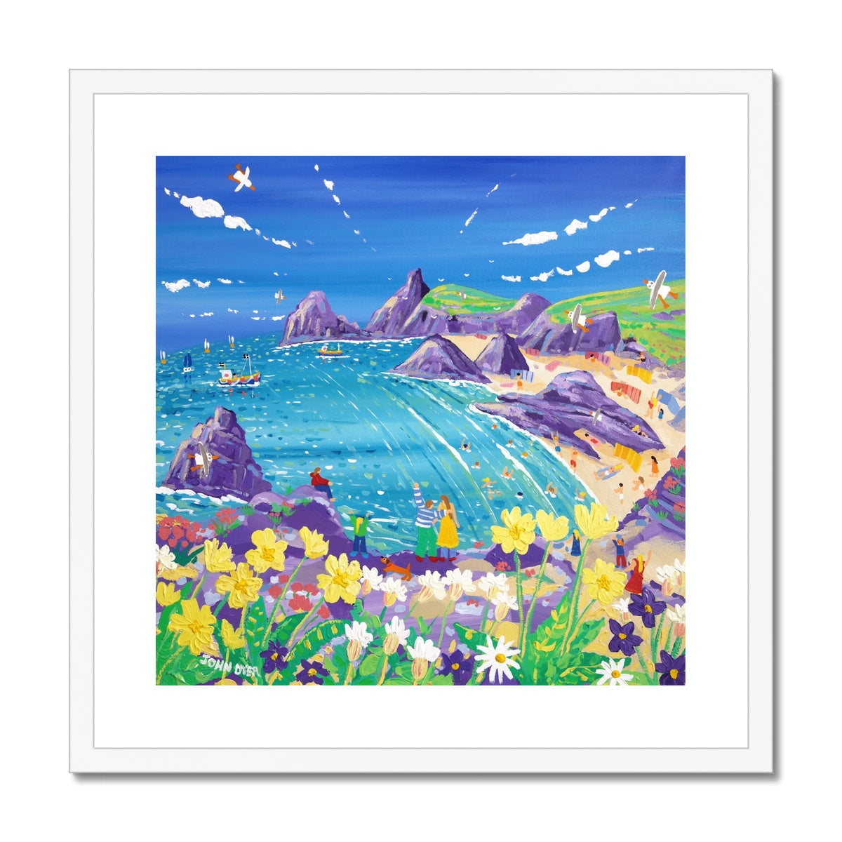 John Dyer Framed Open Edition Cornish Fine Art Print. 'Wild Flowers and Sunshine, Kynance Cove'. Cornwall Art Gallery